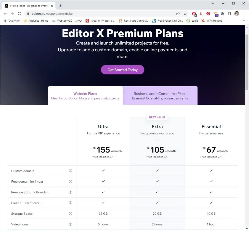 Editor X Premium Plans